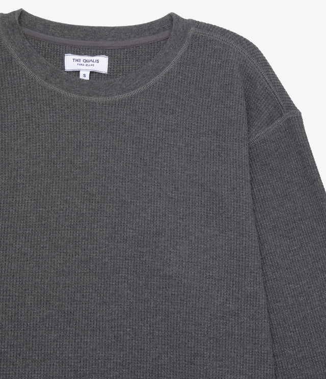 Polera Mujer Algodón Waffle Gris Marengo