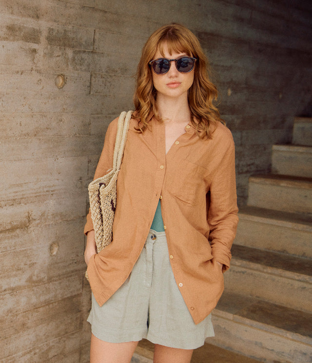 Blusa Mujer Lino Viscosa Ambar Camel