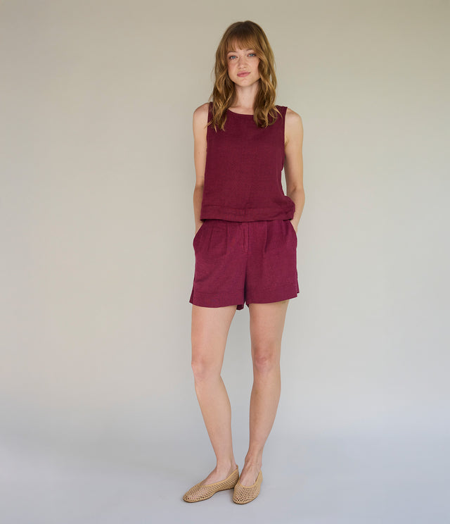 Bermuda Mujer 100% Lino Firenze Burdeo