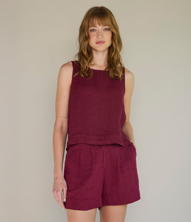 Bermuda Mujer 100% Lino Firenze Burdeo