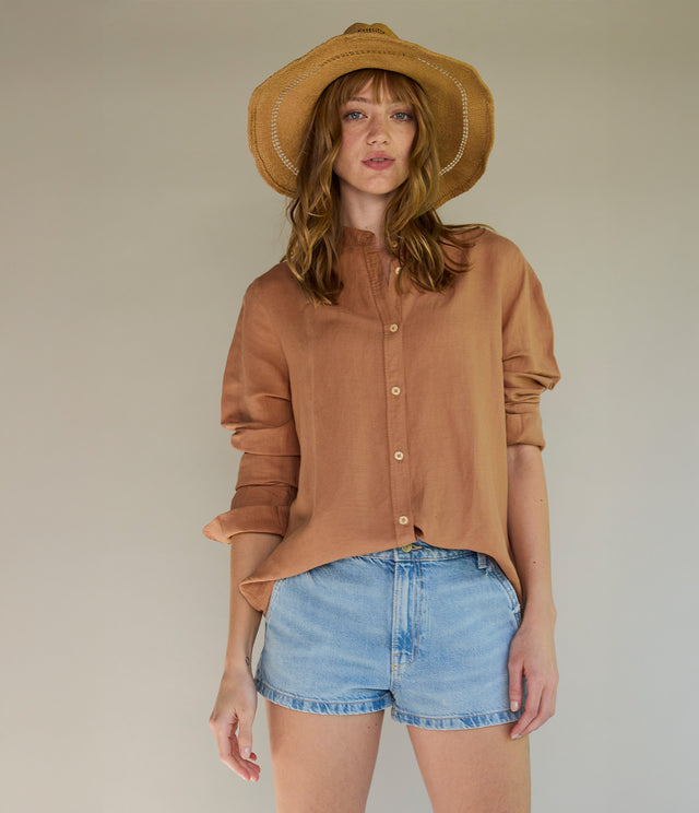 Blusa Mujer Lino Viscosa Ambar Camel