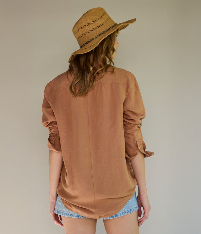 Blusa Mujer Lino Viscosa Ambar Camel
