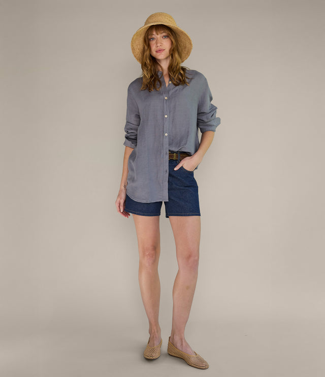 Blusa Mujer Lino Viscosa Ambar Gris Azulado