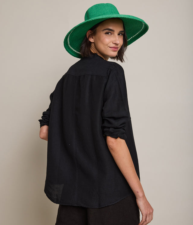 Blusa Mujer Lino Viscosa Ambar Negro