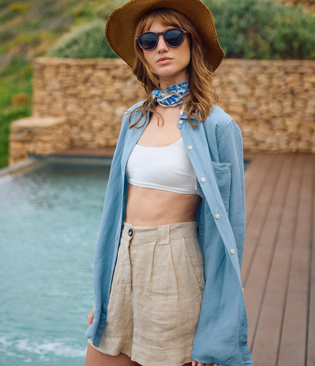 Blusa Mujer Lino Daria Celeste