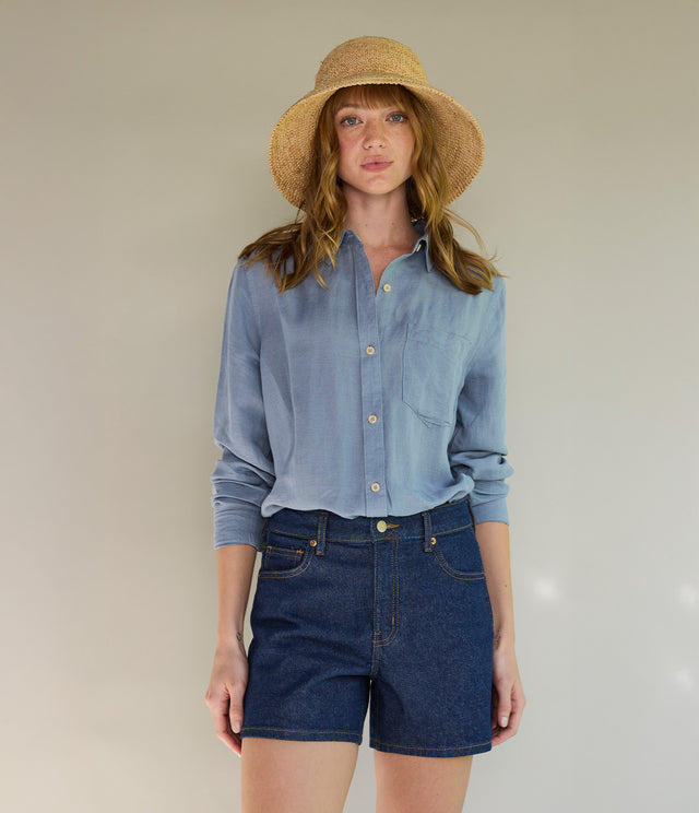 Blusa Mujer Lino Daria Celeste