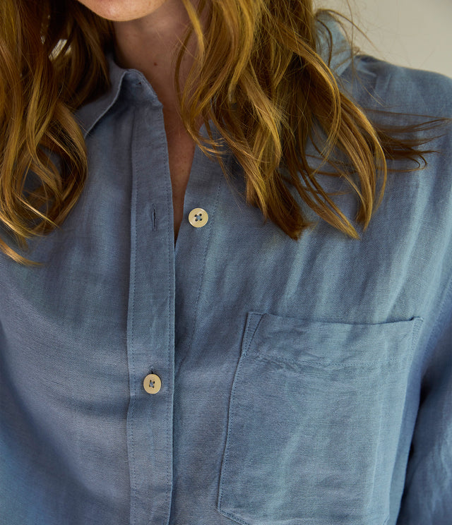 Blusa Mujer Lino Daria Celeste