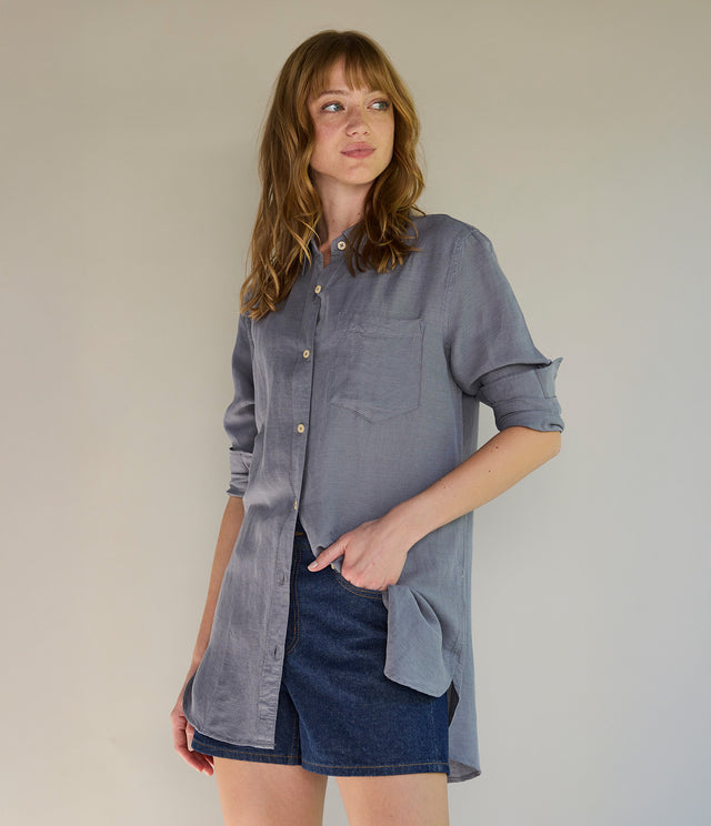 Blusa Mujer Lino Daria Gris Azulado