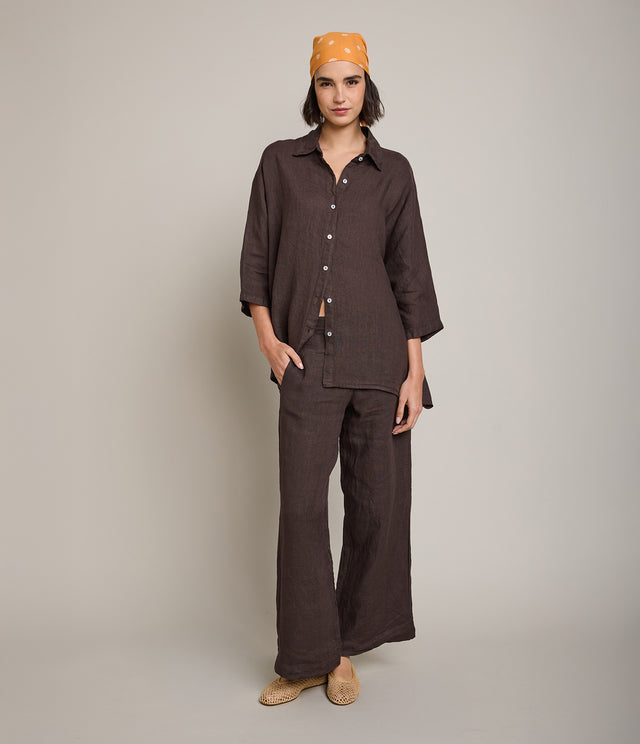 Blusa Mujer 100% Lino Taormina Café