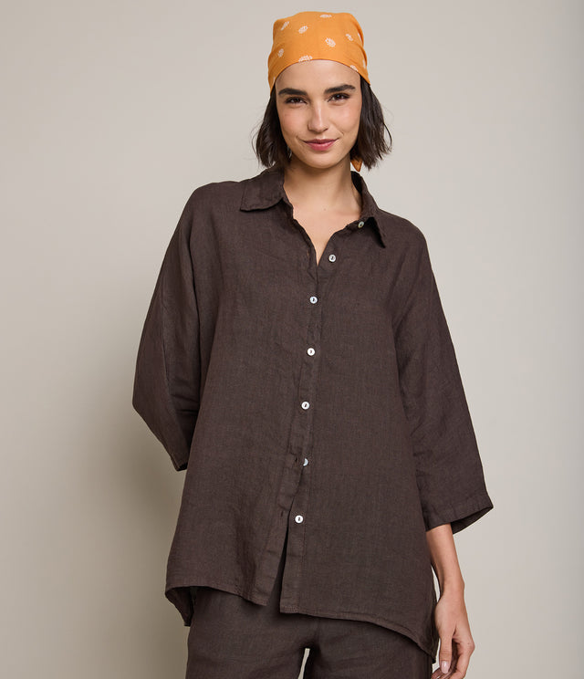 Blusa Mujer 100% Lino Taormina Café