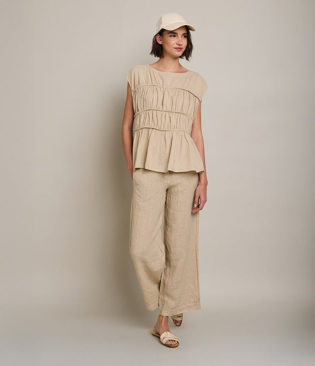 Blusa Mujer 100% Algodón Vuelos Beige