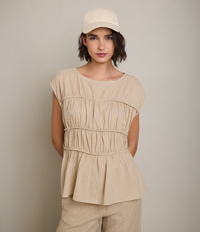 Blusa Mujer 100% Algodón Vuelos Beige