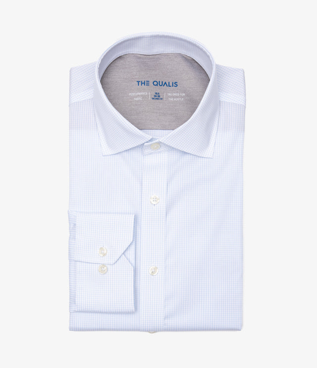 Camisa Hombre Performance Cuello Italiano Cuadros Celeste