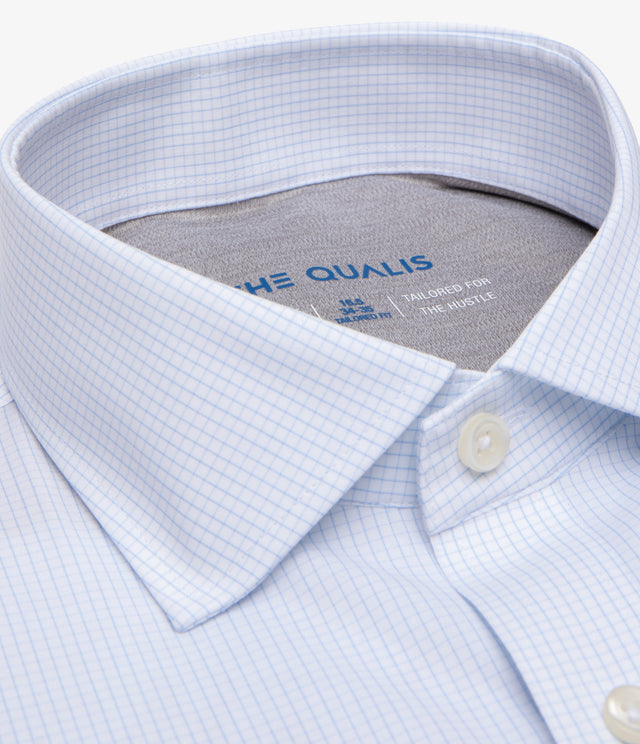 Camisa Hombre Performance Cuello Italiano Cuadros Celeste