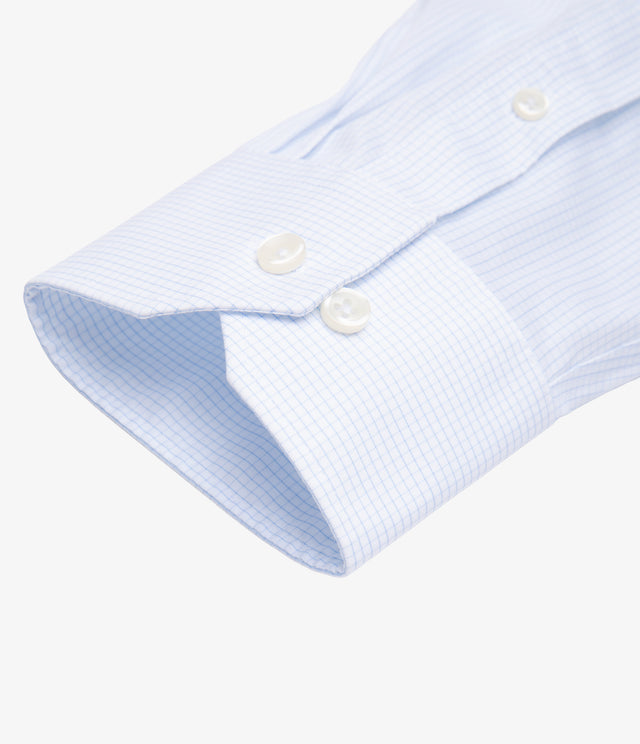 Camisa Hombre Performance Cuello Italiano Cuadros Celeste