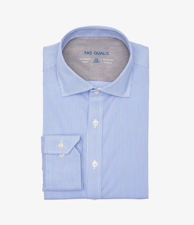 Camisa Hombre Performance Cuello Italiano Rayas Azul