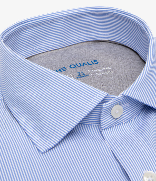 Camisa Hombre Performance Cuello Italiano Rayas Azul