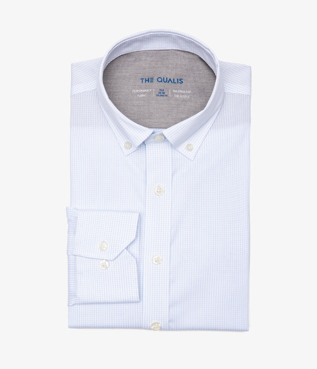 Camisa Hombre Performance Botton Down Cuadros Celeste