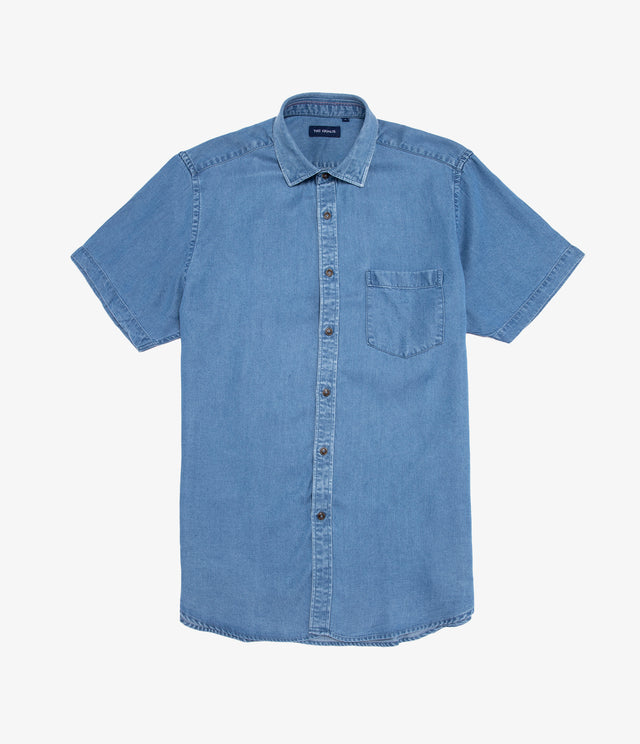 Camisa Hombre Lyocell Denim M/Corta Azul