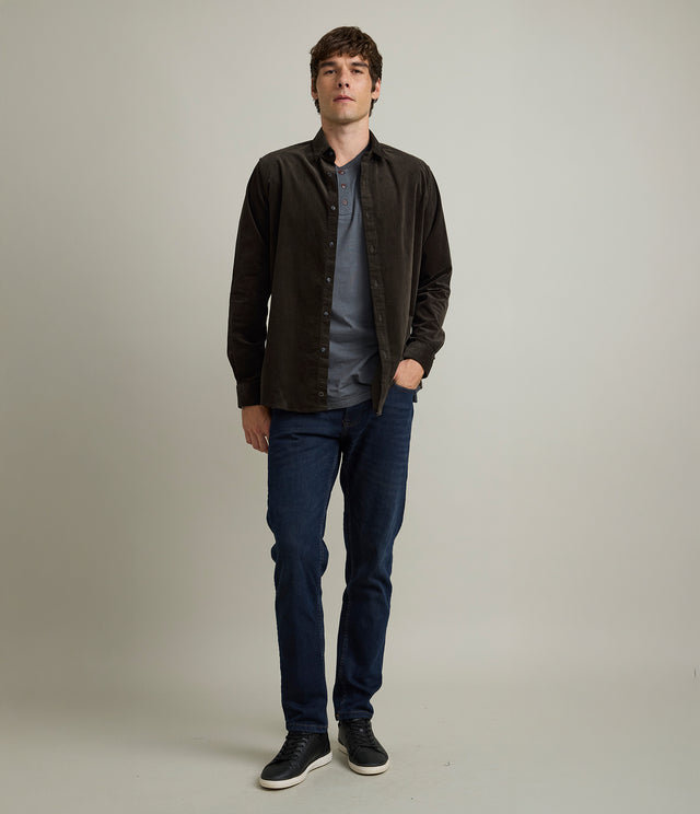 Camisa Hombre Algodón Cotelé Rob Verde Oscuro