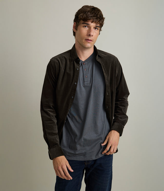 Camisa Hombre Algodón Cotelé Rob Verde Oscuro