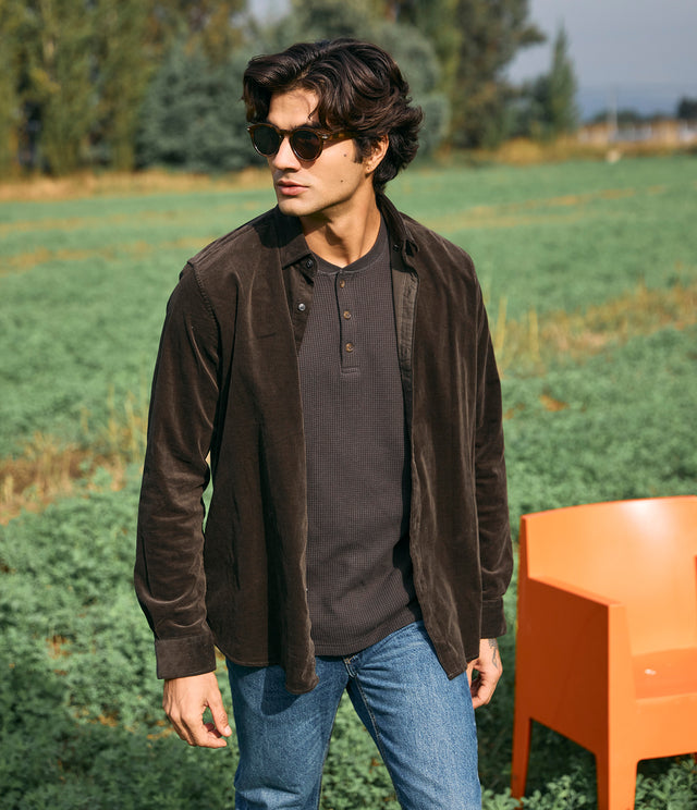 Camisa Hombre Algodón Cotelé Rob Verde Oscuro