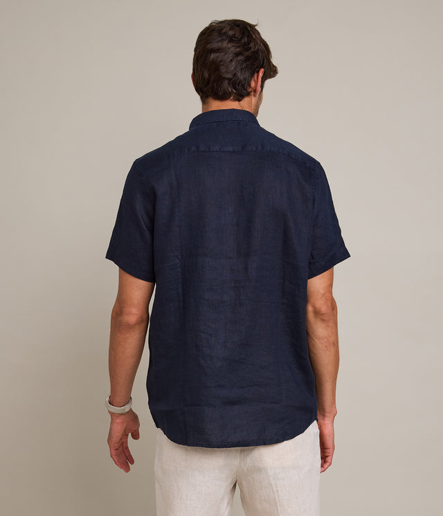 Camisa Hombre Lino M/Corta Dablin Azul Marino