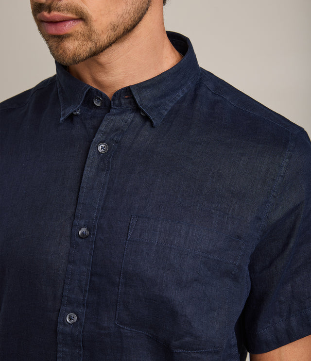 Camisa Hombre Lino M/Corta Dablin Azul Marino