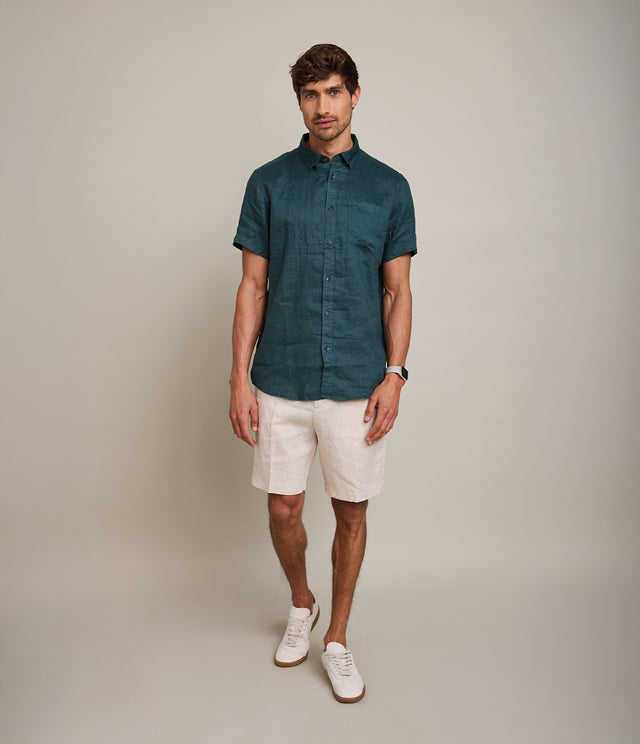 Camisa Hombre Lino M/Corta Dablin Verde Oscuro