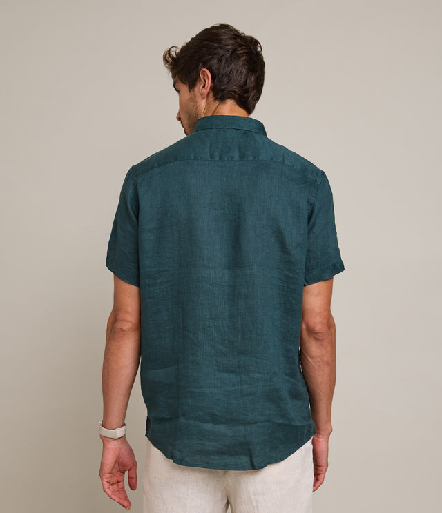 Camisa Hombre Lino M/Corta Dablin Verde Oscuro
