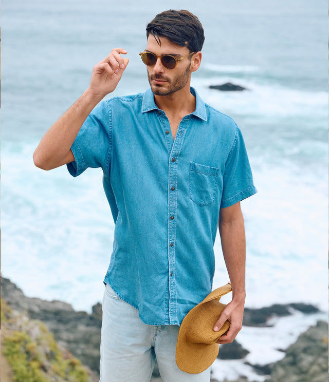 Camisa Hombre Lyocell Denim M/Corta Azul