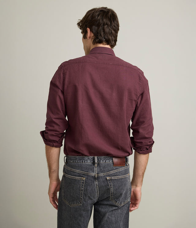 Camisa Hombre Lino Algodón Manga Larga Gerry Burdeo