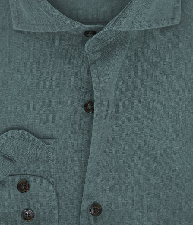 Camisa Hombre Lino Algodón Manga Larga Gerry Verde