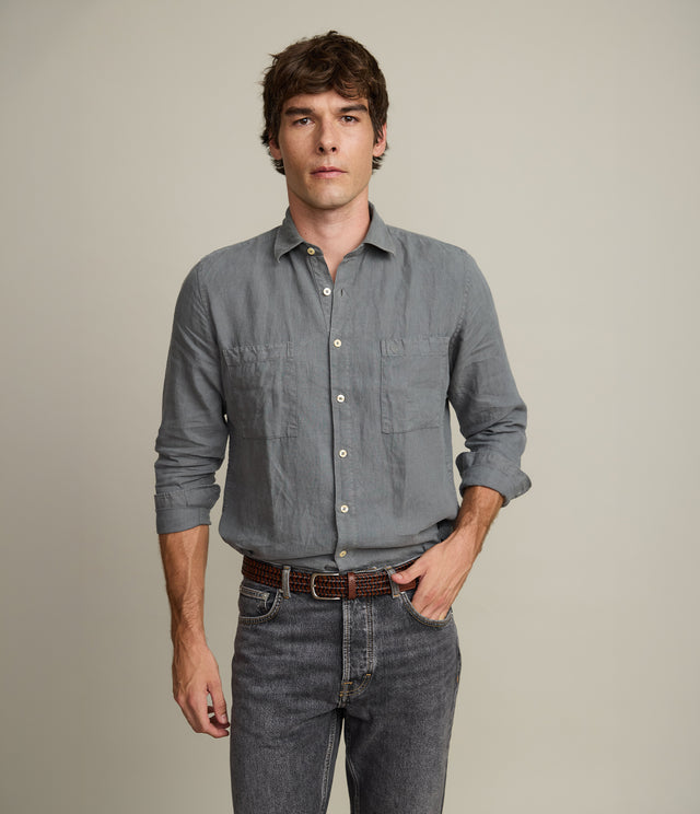 Camisa Hombre Overshirt Lino Verde