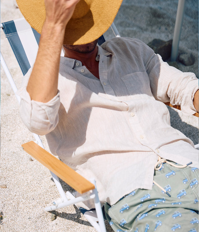 Camisa Hombre Lino Sicilia M/Larga Beige