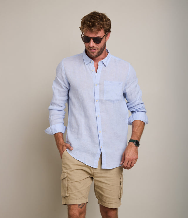 Camisa Hombre Lino M/Larga Dablin Celeste