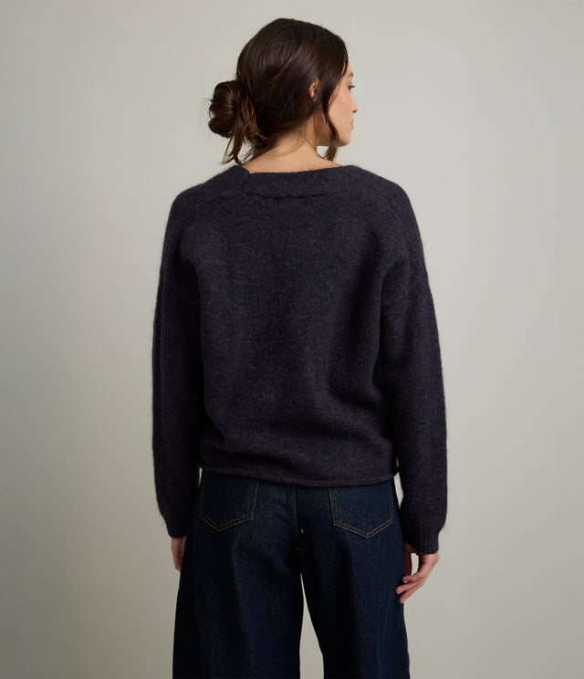 Cárdigan Mujer Mohair Lana Mia Morado Melange