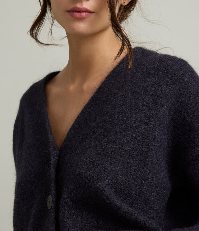 Cárdigan Mujer Mohair Lana Mia Morado Melange