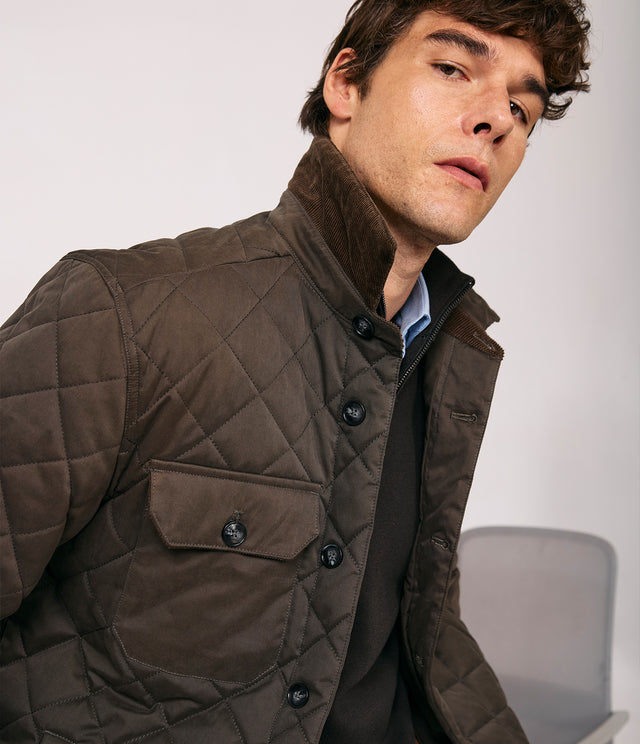Parka Hombre Quilted Abotonada Verde Oscuro