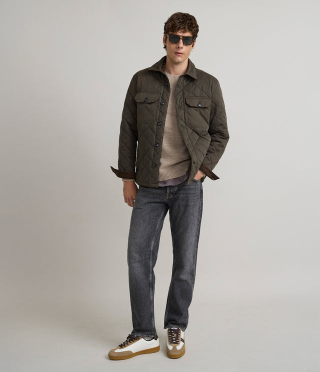 Parka Hombre Quilted Abotonada Verde Oscuro