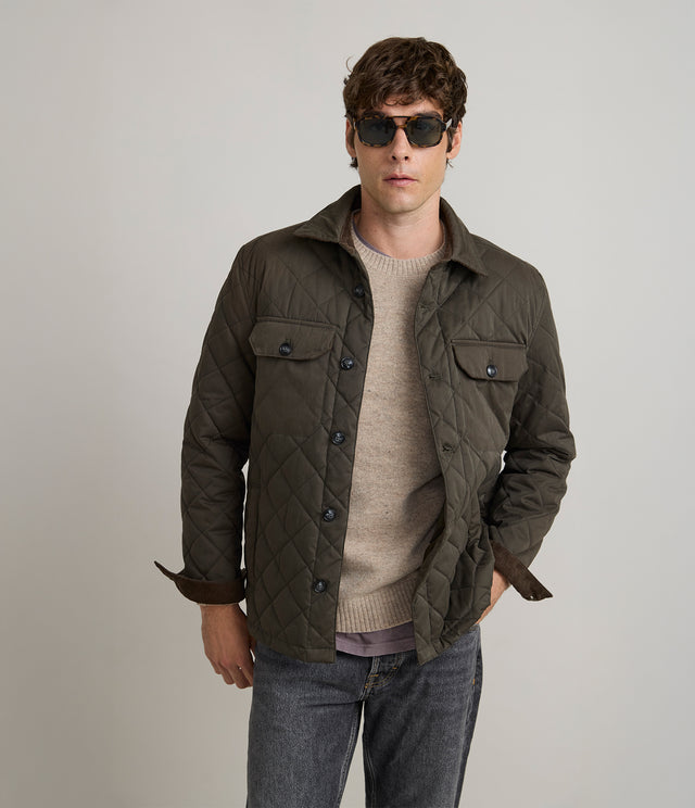 Parka Hombre Quilted Abotonada Verde Oscuro