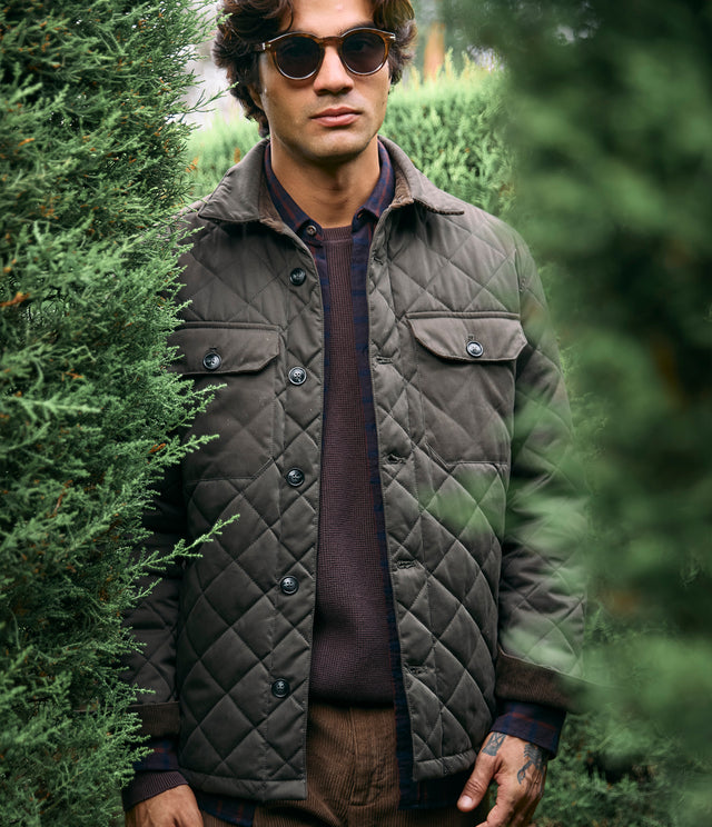 Parka Hombre Quilted Abotonada Verde Oscuro