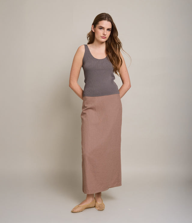 Falda Mujer 100% Lino Bologna Larga Terracota