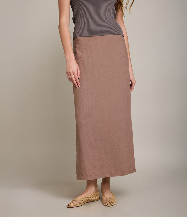 Falda Mujer 100% Lino Bologna Larga Terracota