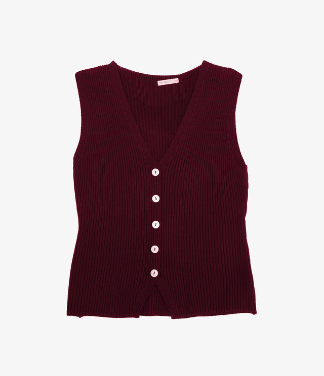 Top Mujer Viscosa Italiana Botones Burdeo