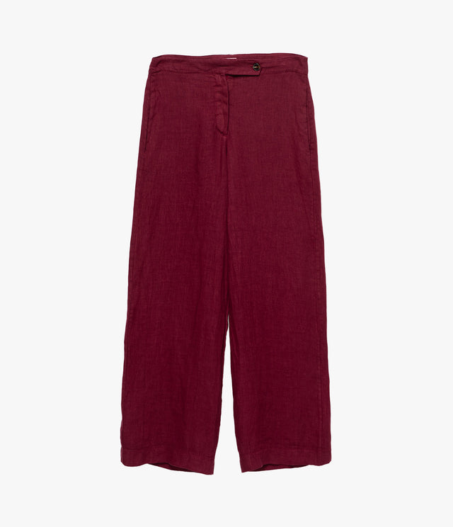 Pantalón Mujer 100% Lino Firenze Burdeo