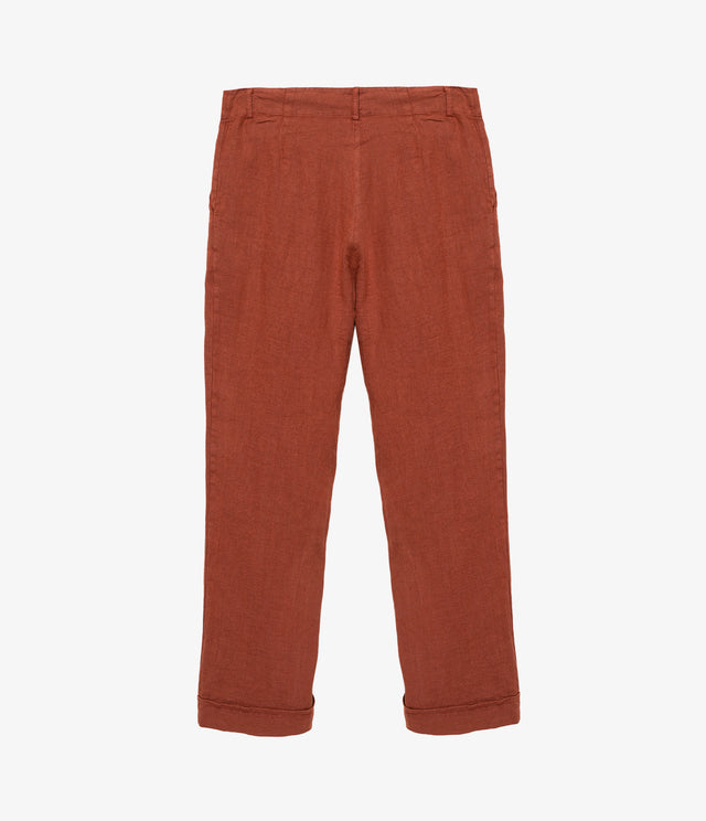 Pantalón Baggy Mujer 100% Lino Firenze Terracota