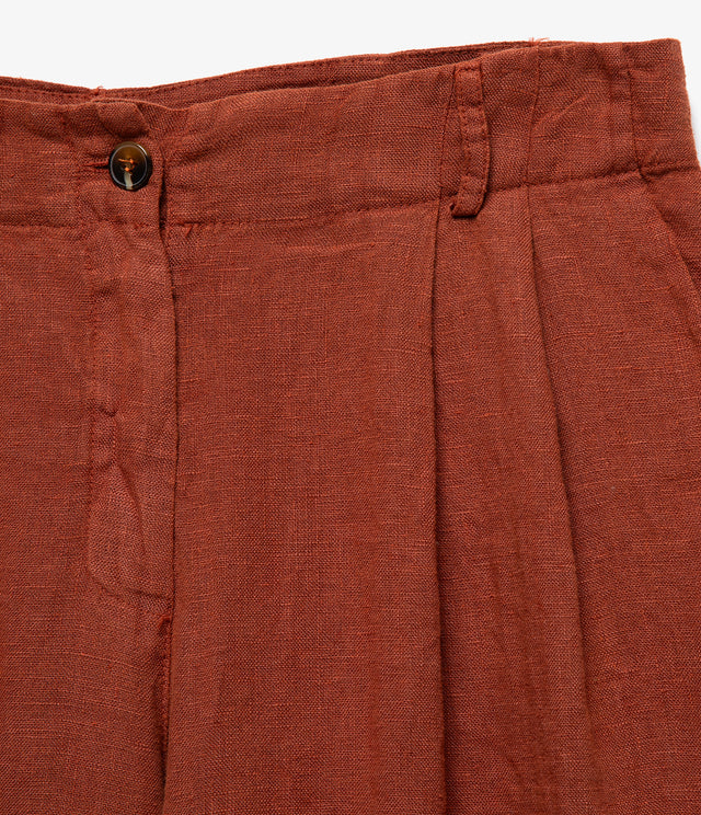 Pantalón Baggy Mujer 100% Lino Firenze Terracota