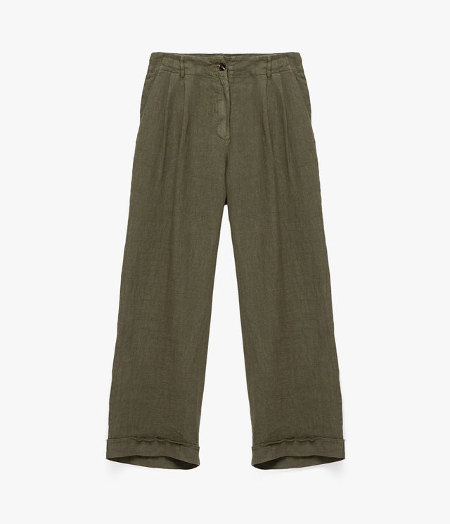 Pantalón Baggy Mujer 100% Lino Firenze Verde