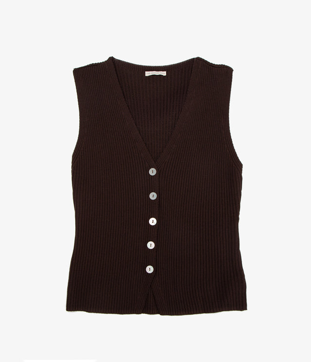 Top Mujer Viscosa Italiana Botones Café